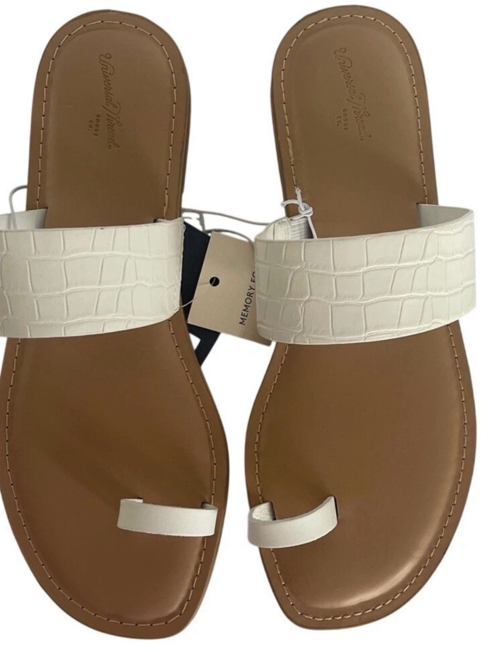 💜Universal Thread Women’s  White Faux Croc Toe Loop Slide Sandals Size:9